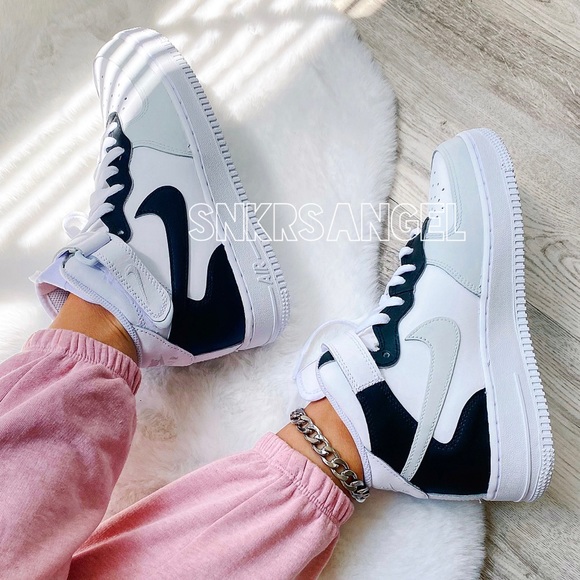 Nike Shoes - Custom nike air force 1 mid sneakers black gray mismatch